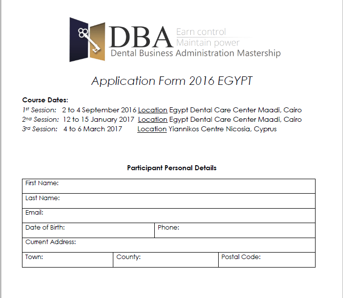 DBA Application Form Egypt